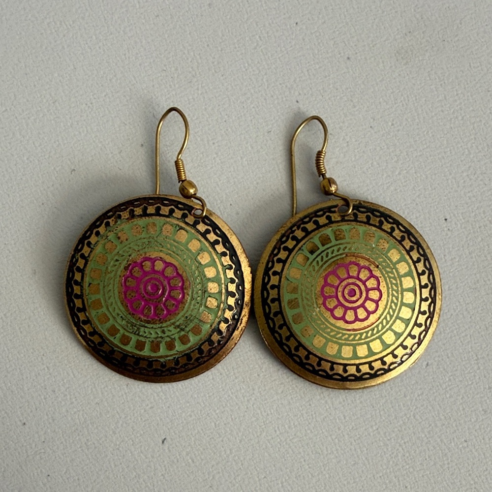 Gold and Green Bohemian Earrings